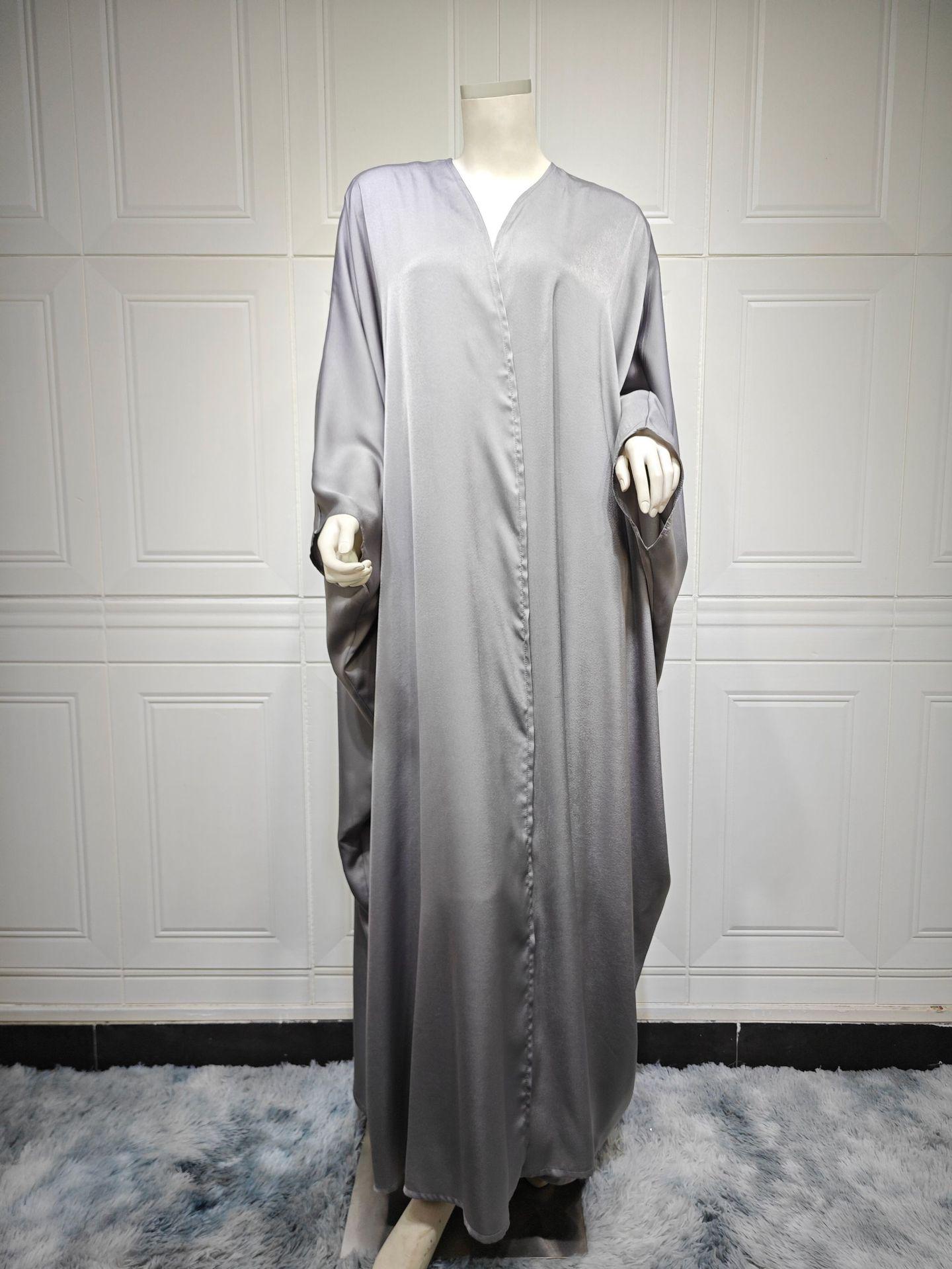 

MQ082 Spring Summer Modest Trendy Fashion Solid Color Soft Light Batwing Sleeve Long Dress for Women One Size серый