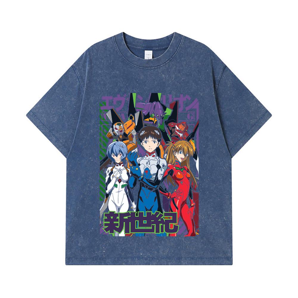 

275 GSM Washed T-shirts 100% Cotton Evangelion V11 Print Unisex Heavy Cotton T Shirt 2XL королівський синій колір