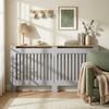 Slatted Radiator Cover Painted Cabinet With Line Grill Design 172L * 19W * 81H Cm Grey