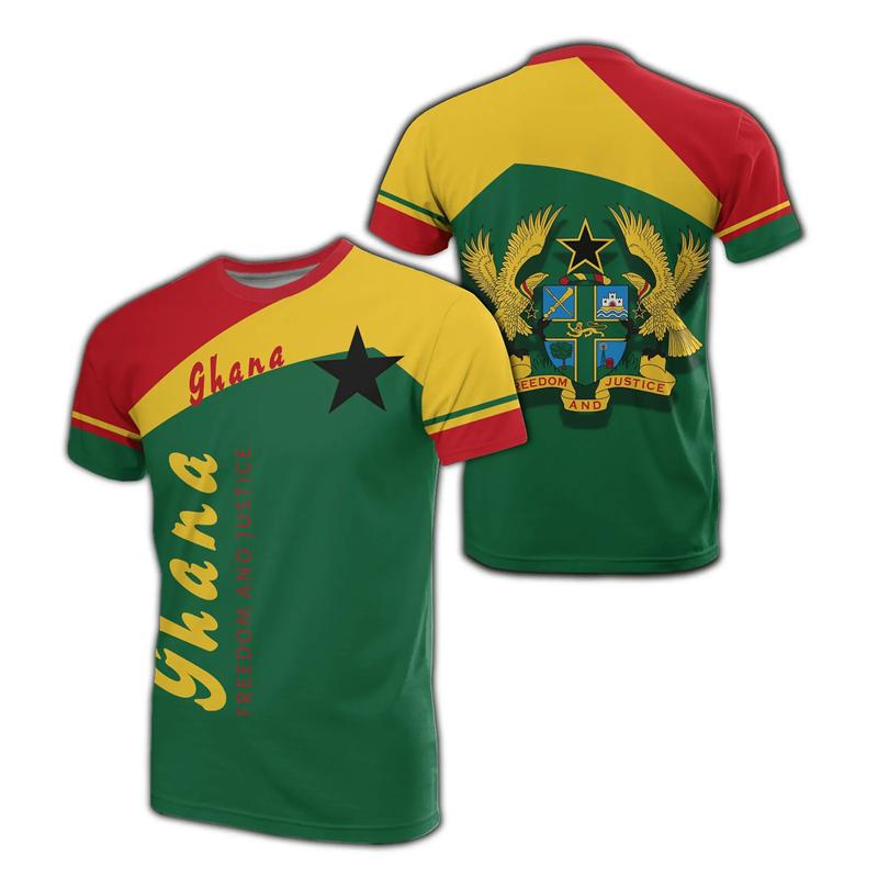 African Ghana T-shirt Fashion 3D Printed Coat Of Arms T Shirts For Men Casual Round Neck Tees Summer Sports Tops Short Sleeves