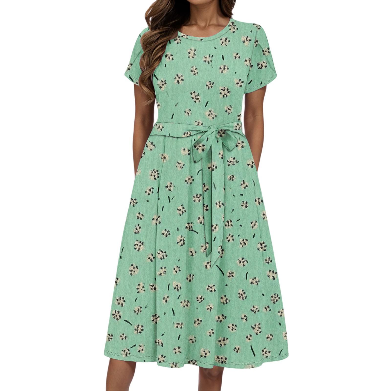 

Women s Summer Fashion Round Neck Casual Plant Floral Print Short Sleeve Dress XXL