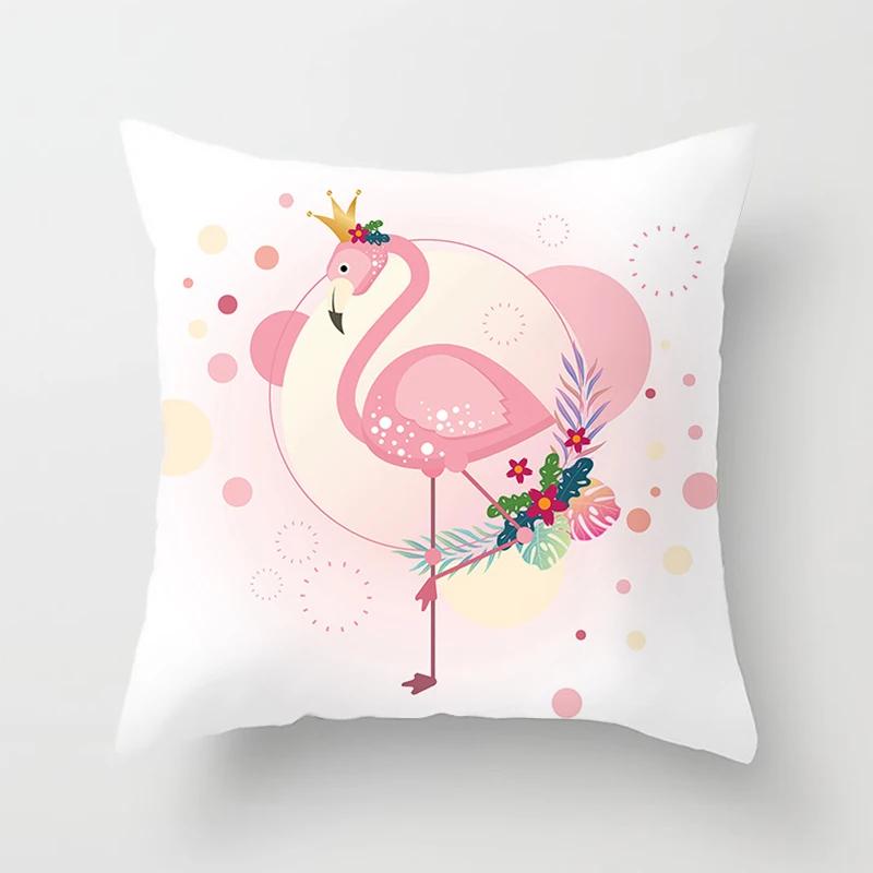 Flamingo Muster Dekorative Kissen Kissenbezug Polyester Kissenbezug Wurfkissen Sofadekoration Kissenbezug 40517-3