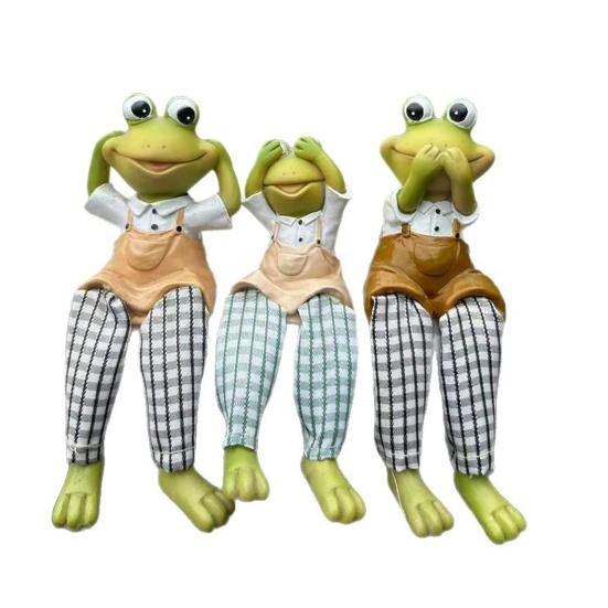 3 Pcs Desktop Frog Ornament Resin No See No Speak No Hear Frog Figurines Sitting Frog Statue with Long Legs for Indoor Table Shelf Cabinet Decor