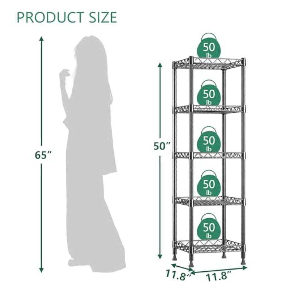 5 Tier Standing Shelving Metal Units Adjustable Height Wire Shelf Display Rack for Laundry Bathroom Kitchen 11.8 W x 11.8 D x 5