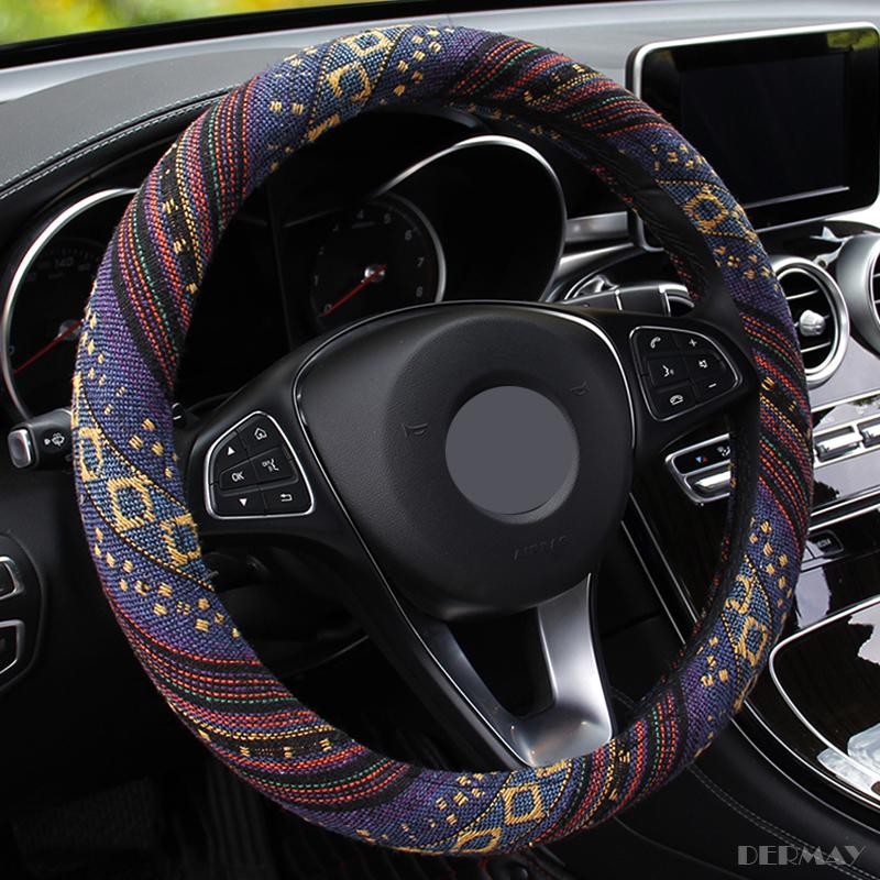 

Чехол на руль в национальном стиле, лен, размер M, подходит для внешнего диаметра колеса 37-38 см для VW Polo Golf Kia Chevrolet 95% белый