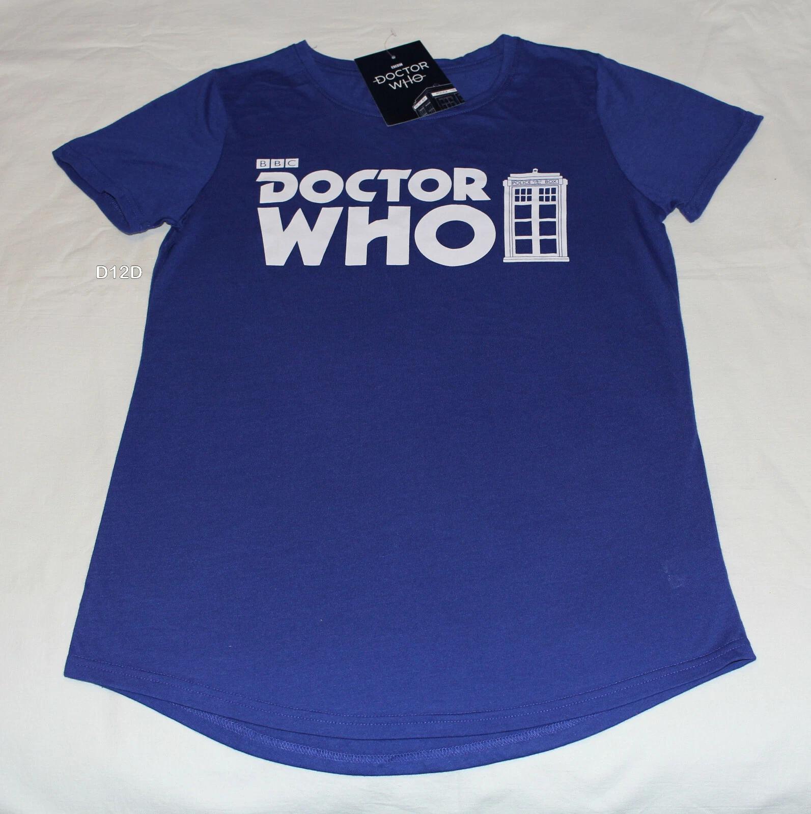 BBC Doctor Who Logo Ladies Blue Printed Short Sleeve T Shirt Size 10 New 4XL
