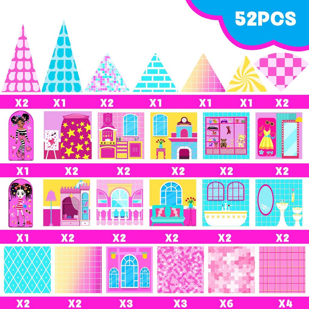 Colorful Magnetic Tiles Pink Dollhouse Set - STEM Educational Toy