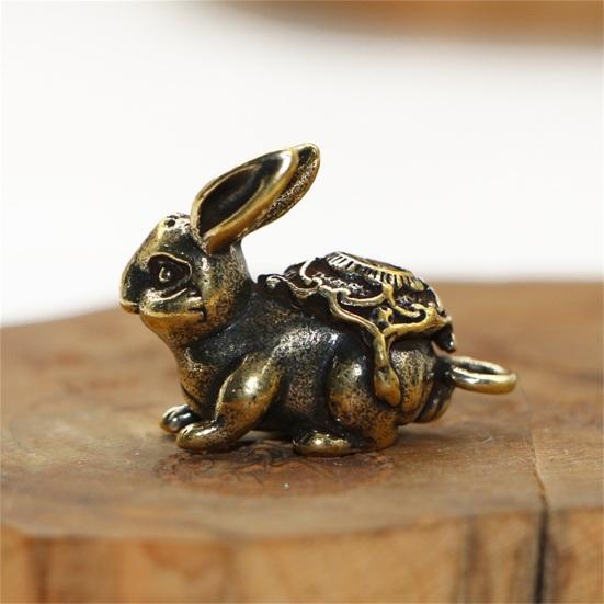 Vintage Realistic Brass Zodiac Animal Rabbit Miniature Keychain Pendant Car