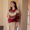 VICTORIA&VERA Women's Winter Christmas Red Color-Block Diamond Knit Sweater