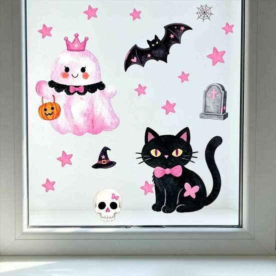 Room Halloween Decorations 2 Sheets Cartoon Ghost Window Cling, Spooky Decorative Glass Clings Sticker, Waterproof Static Decal for Holiday