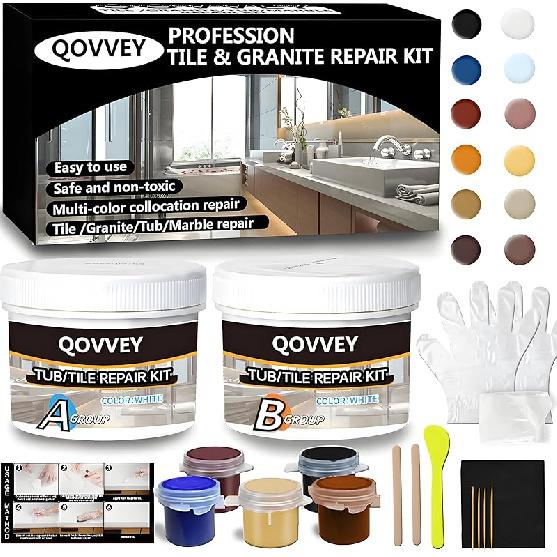 Tile & Fiberglass Quartz Countertop Repair Kit (Color Match), Granite & Tub Repair Kit, 4 Oz Porcelain Sink Mable Chip Repair for Cracks Chips Dents