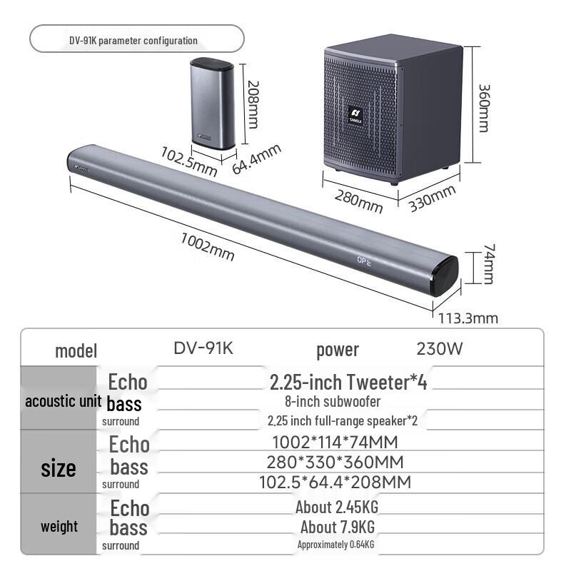 SANSUI DV-91K 5.1 Channel Home Theater Soundbar CN Plug (adapter Included)
