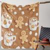 Gingerbread Man Cocoa Cup Floral Print Christmas Throw Blanket, Warm Flannel 2D Pattern All-Season for Sofa Bed Decor & Gift