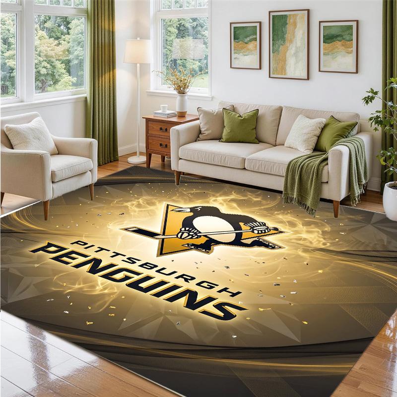 Pittsburgh Penguins Design Crystal Velvet Rug Soft Decorative Mat for Bedroom Entrance
