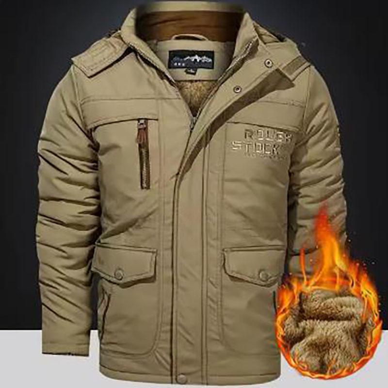 

Мужская зимняя куртка с флисовой подкладкой, парка, пальто с капюшоном, ветровка, толстая теплая верхняя одежда S хаки