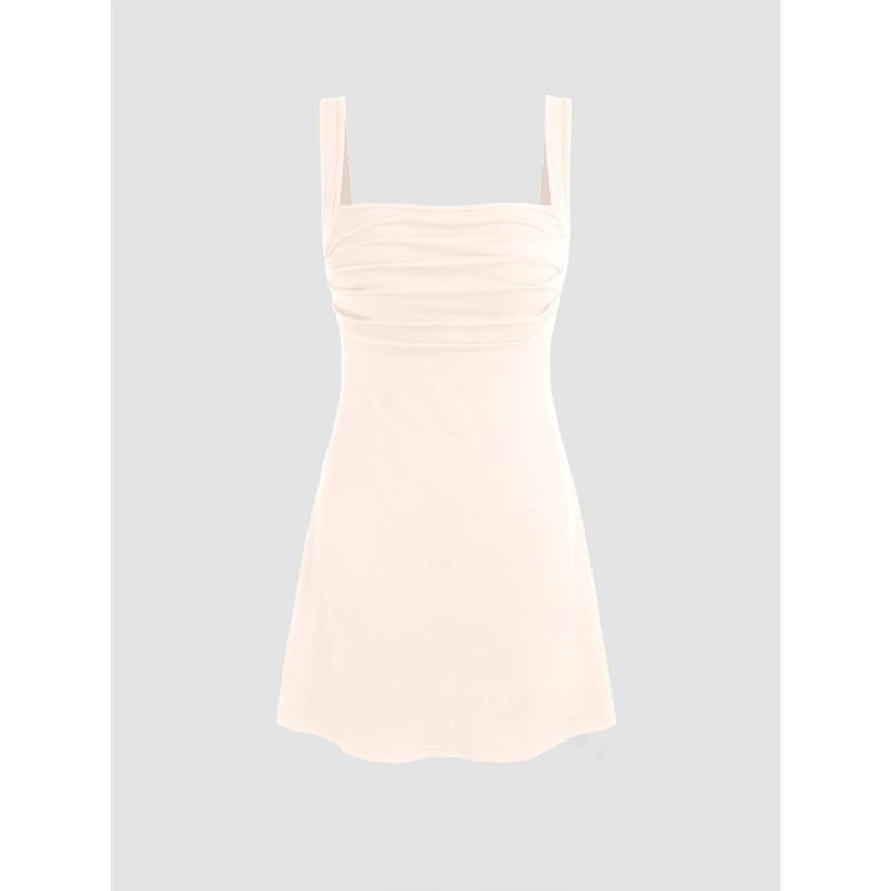 Sexy Backless High Waist Slimming Square Neck Strappy Solid A Line Mini Dress For Women
