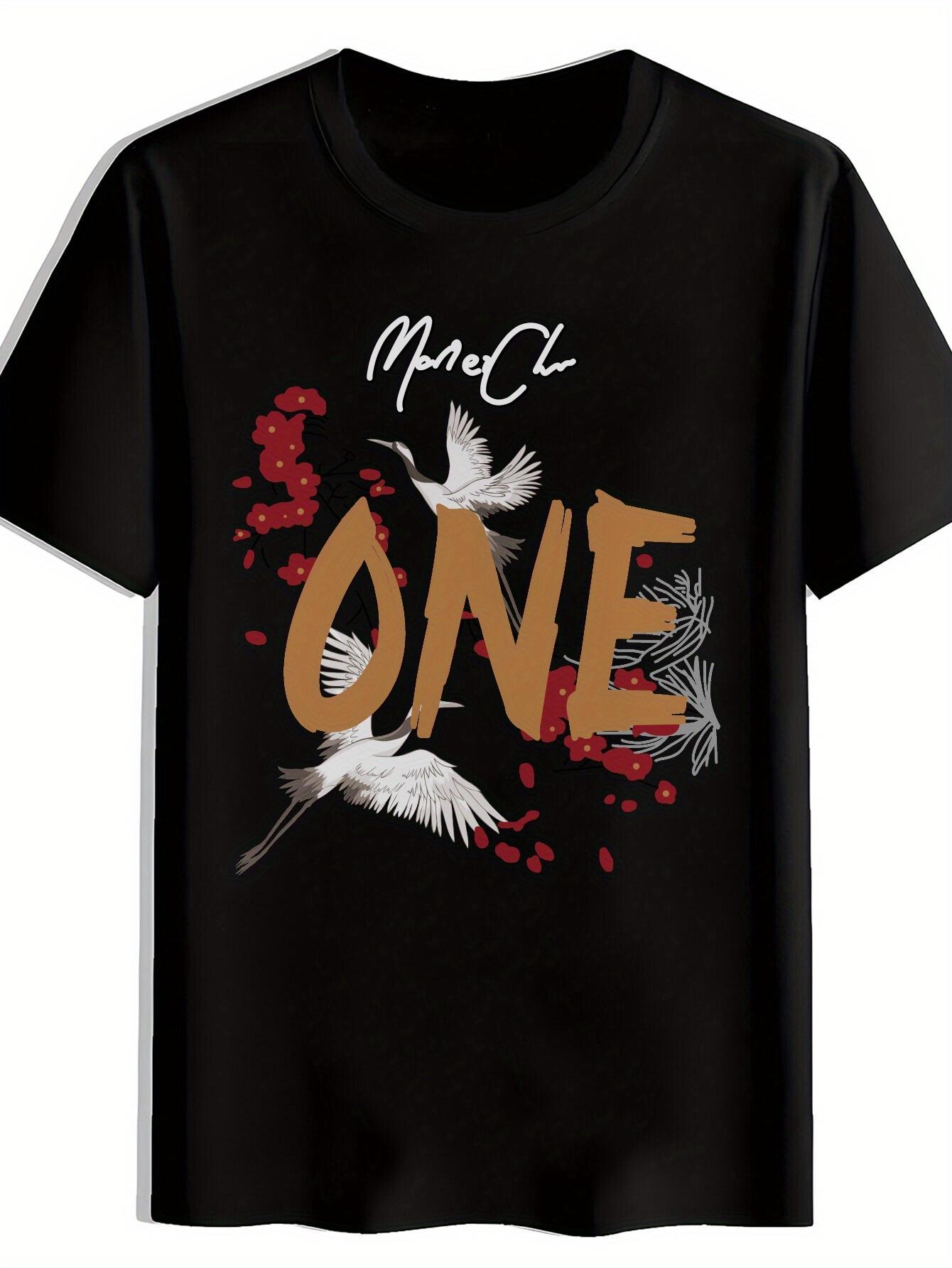 

Graphic T-shirt - Black with One Lettering - Lightweight Polyester Casual Everyday & Formal Wear - Machine Washable Summer Tee for Parties XXXL