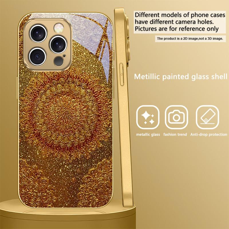 Golden Classical Emblem For IPhone 17Pro Max 16 17 Pro 15 Pro 14 13 Plus 12 Mini 11Pro Max XR 16E 17 Air Golden Glass Phone Case