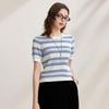 Women's Mulberry Silk Blend Striped Short Sleeve Knit Top