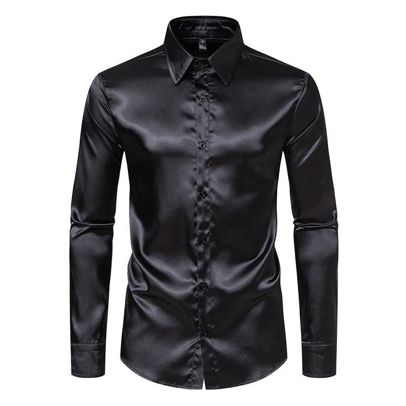 2025 Men's Shiny Satin Long-Sleeve Shirt - Spring/Autumn Trendy Nightclub Style.