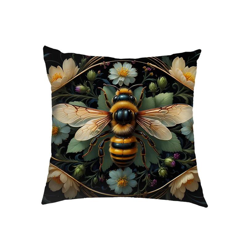 Cartoon Golden Bee and Flower Cushion Covers Dragonfly Pillowcase Sofa Bedroom Office Pillowcases Home Party Car Bedding Gift