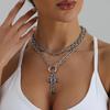 Hip-hop Punk Black Crystal Cross Pendant Double-layered Cuban Chain Choker Necklace for Women Goth Aesthetic Street Wear Jewelry
