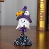 Halloween Ghost Figurine Cute Flying Ghost On Broom with Spring Resin Small Ghost Sculpture Tabletop Decoration for Room Entryway Bookshelf Decor