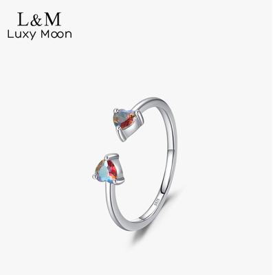 Γυναικεία δαχτυλίδια S925 Ασημένιο Love Heart Πολύχρωμο ανοιχτό δαχτυλίδι ζιργκόν Γυναικείο δαχτυλίδι σε σχήμα καρδιάς
