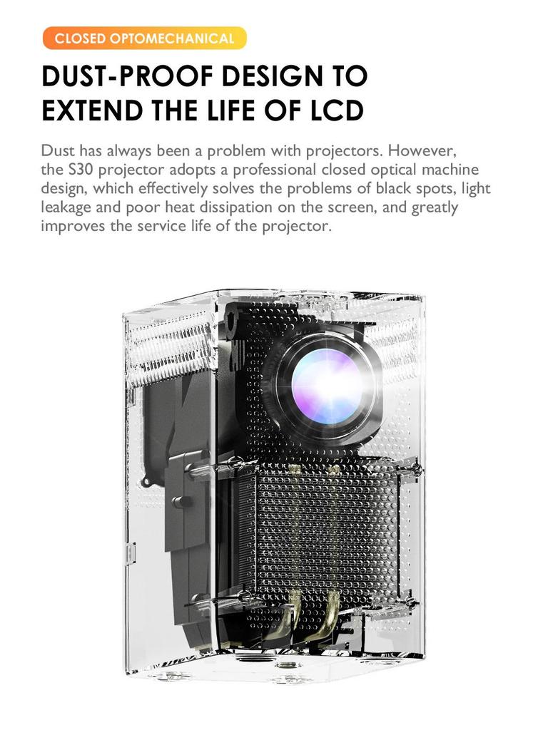 Kuangjie S30max Portable 4K Projector for Home, Office, and Mobile Screen Mirroring