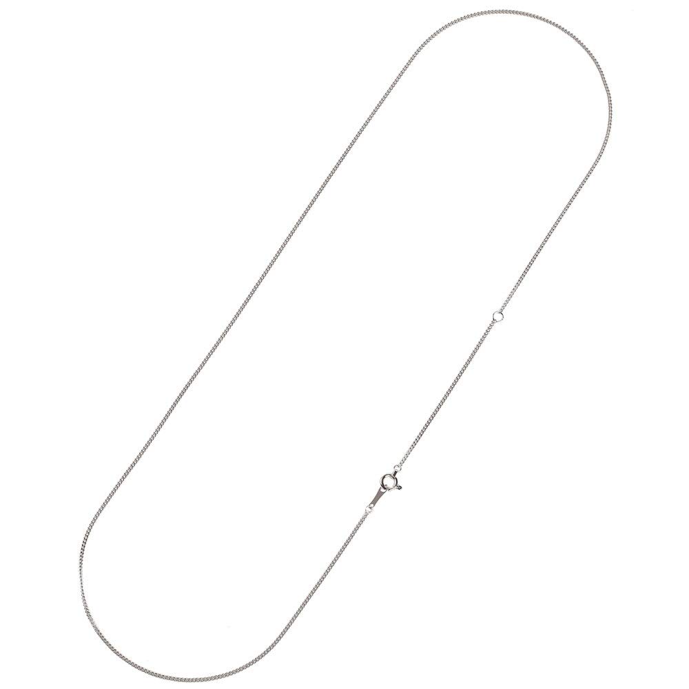 18K White Gold Curb Chain Wide Necklace, 2-Sided, 50cm, Thin, 1.2mm