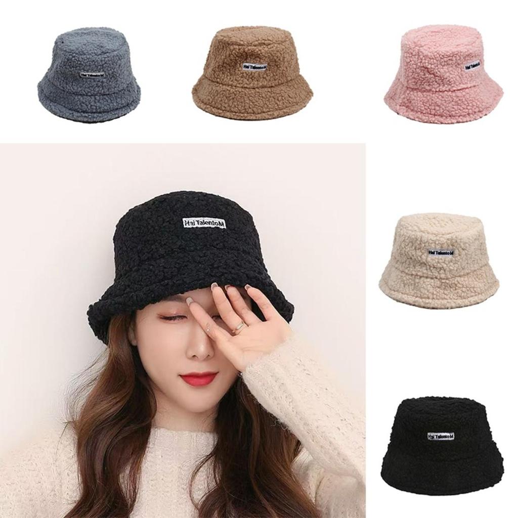 Portable Thick Warm Bucket Hat Lamb Cotton Adjustable Fisherman Cap Warm Beanies Panama Hat Girls Boys