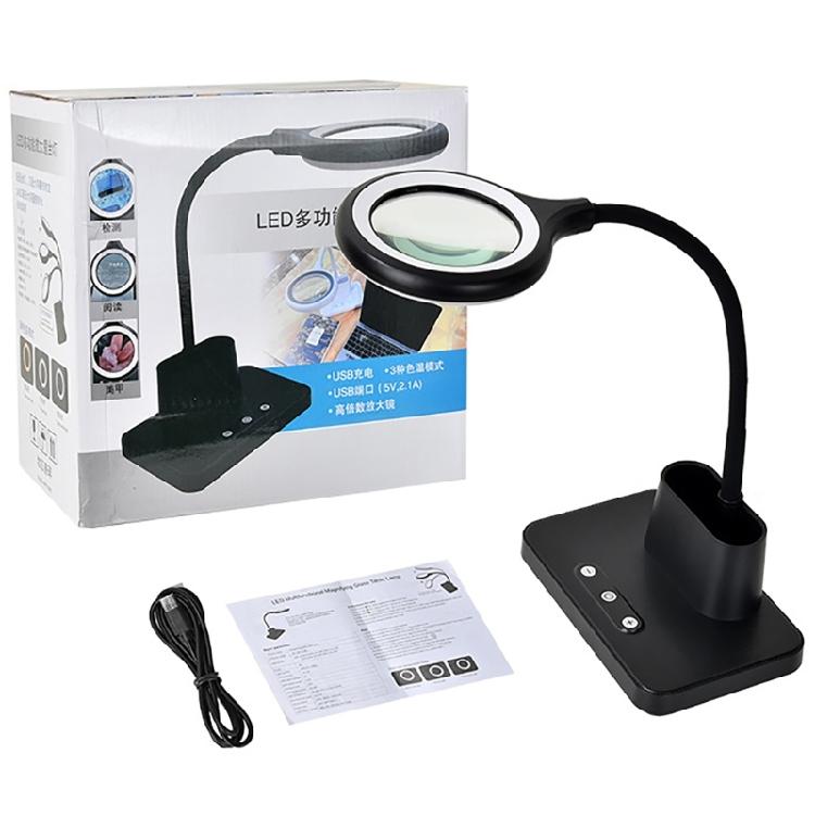 USB Charging 5 Times Zoom Magnifying Tool With Selectable Light Tone For Detailed Work Crafts Reading Elderly Artisans