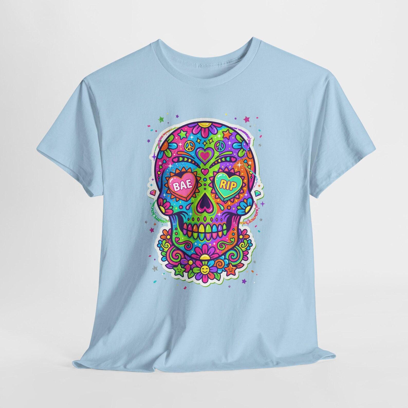 Colorful Sugar Skull T-Shirt | Day of the Dead Floral Skull Art M