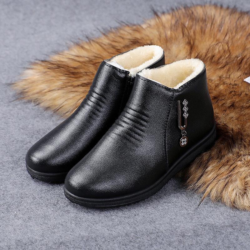 

Thickened Warm Middle-aged and Elderly Cotton Shoes Women s Winter Plus Velvet Non-slip Flat-soled Soft-soled Comfortable Leather Shoes 41 чёрный