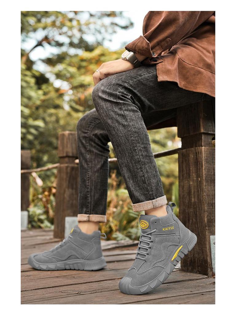 Men's Retro High-Top Work Boots: Dirt-Resistant, Lightweight, and Durable for Autumn/Winter Outdoor Activities.