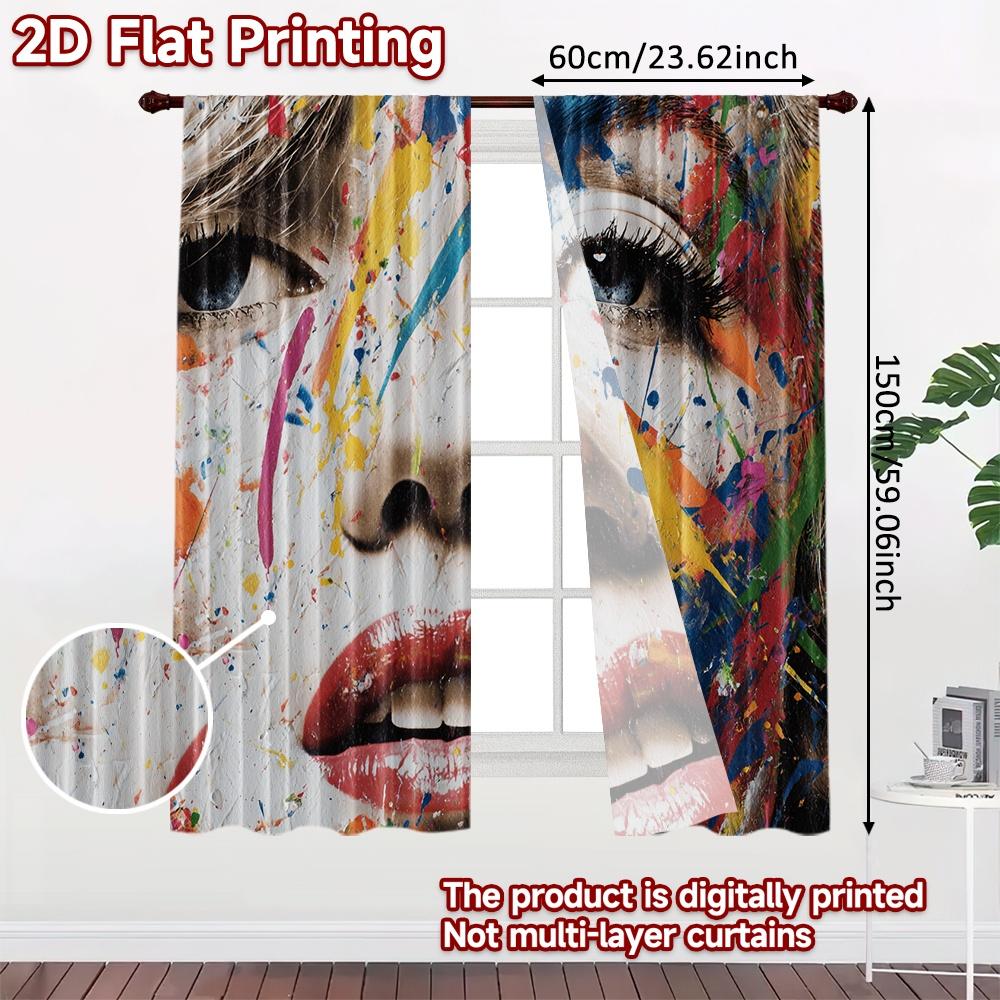 2pcs, 2D FLAT PRINTING Curtains (Without Rod) Colorful Chaos Halloween Festival Fashion Curtains Versatile Polyester Fabric
