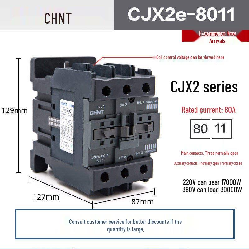Chint CJX2 AC Contactor Series - 0910/1210/1810/2510/3210 (Voltage: 220V/380V/36V/24V)