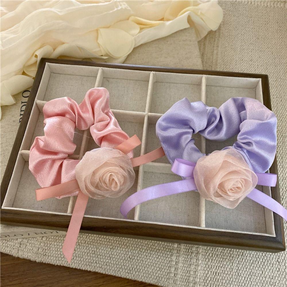 

Satin Bow Hair Rope Pink Sweet Hair Ring Headdress Rose Scrunchies Women