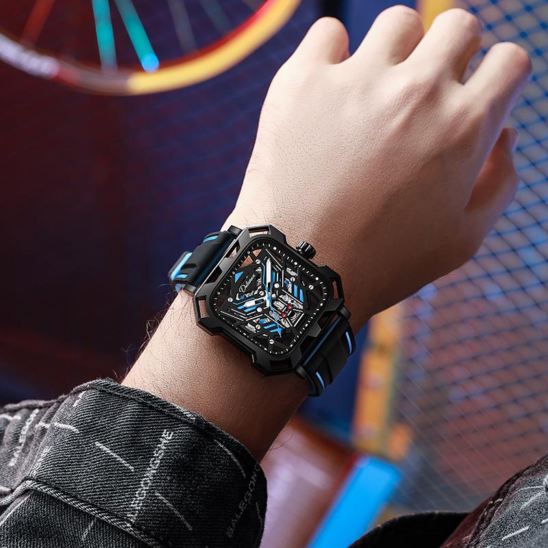 Unique Square Hollow Dial Watches Top Luxury Brand Men Sport Watch Automatic Mechanical Waterproof Wristwatch Relogio