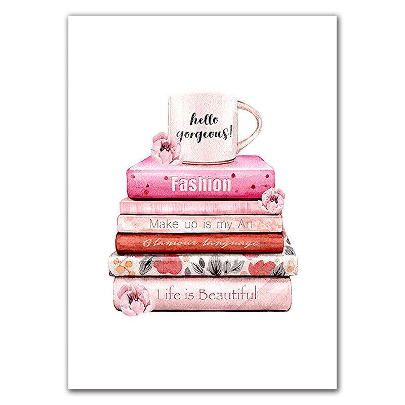 Modern Salong Skönhet Fransar Svarta Läppar Nordisk Väggkonst Dukmålning Kvinnor Affischtryck Enkelhet Parfym Böcker Bild HD3151