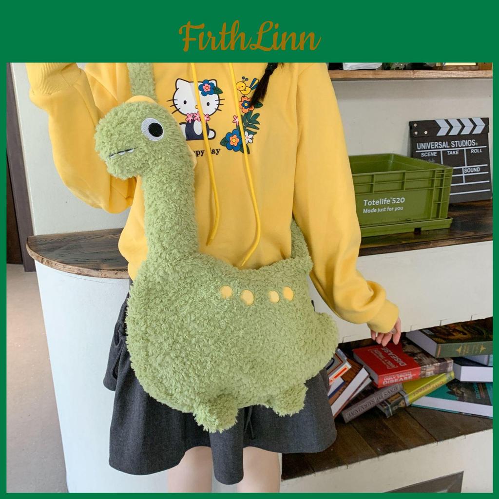 Cute Dinosaur Plush Crossbody Bag For Girls Handheld Toy Style With Elliptical Shape And Zipper