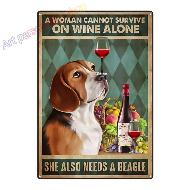 Mfoever Tin Sign Vintage Beagle Dog Coffee Tea Metal Tin Sign Set Retro Funny Pet Wall Art Decor for Home Kitchen Bar Rustic Iron Painting Plaque