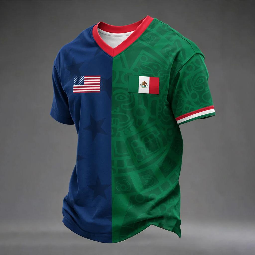 Men's Football Printed Round Neck T-Shirt for Sports Fans