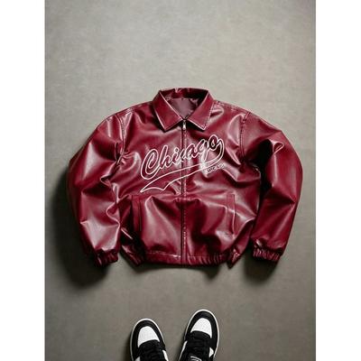 Veste oversize en cuir PU pour homme avec lettres Vêtements d'extérieur décontractés Streetwear d'automne