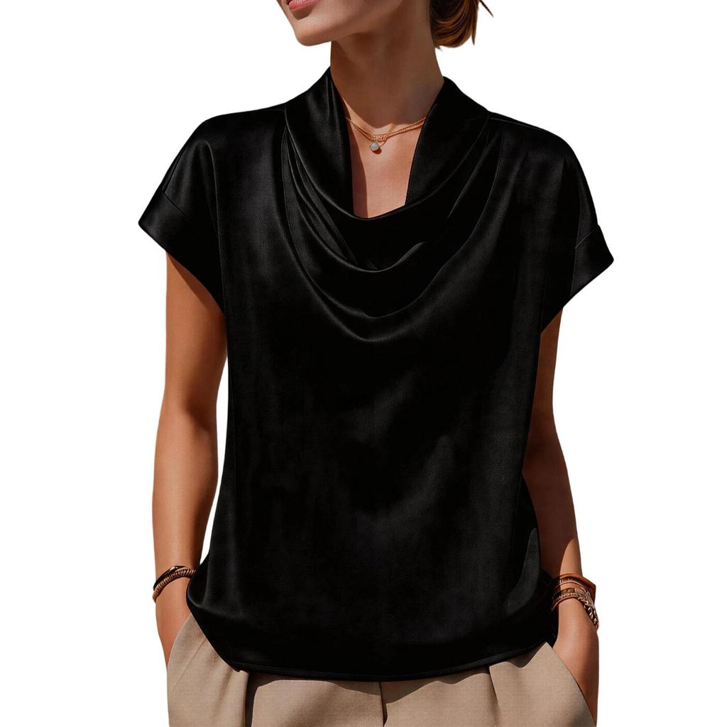 Damen Kurzarmblusen Satin Schalkragen Design Kurzarmblusen für Damen Lockerer Schnitt Damen Kurzarmoberteile für den täglichen Gebrauch
