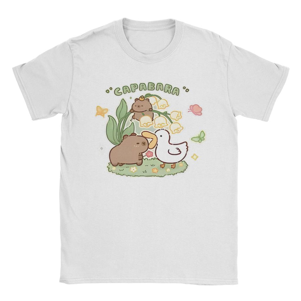 Funny Capybara T-Shirt for Men Cute Animal Cool 100% Cotton Tees Crew Neck Short Sleeve T Shirt Plus Size Tops