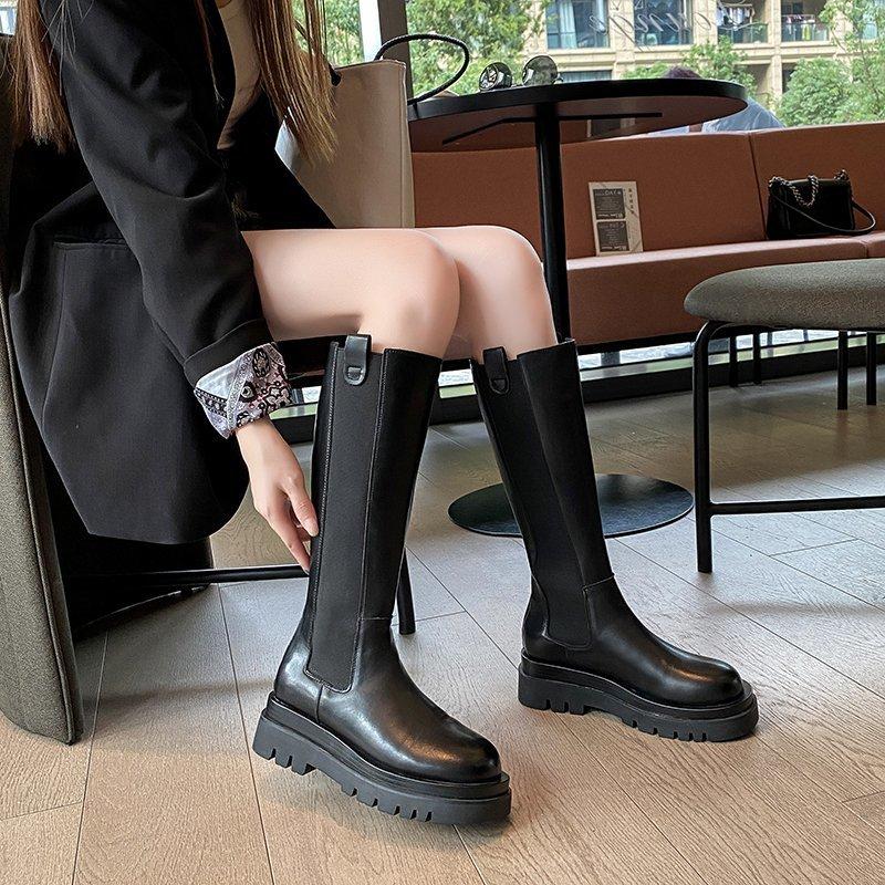 

Fashion Ladies Shoes 2024 Knee-High Women s Boots Platform Modern Boots Women Sewing Round Toe Back Zip Med Heel Shoes Female Zapatos 35