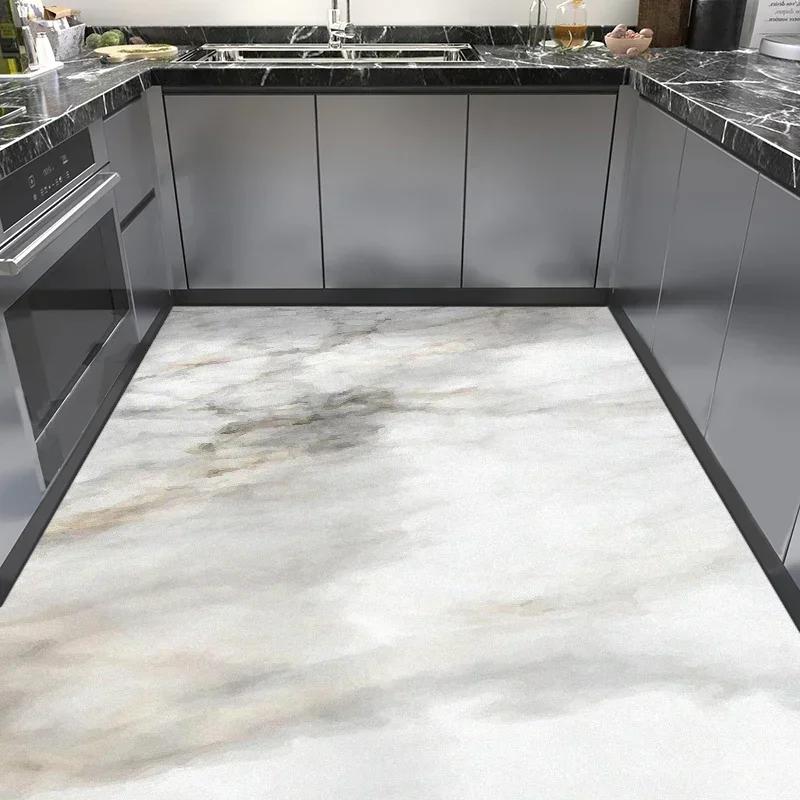 Kitchen Floor Mat Large Pvc Leather Waterproof Carpet Anti-slip Oil-proof Foot Mats Imitation Marble Rug Home Decoration Rugs