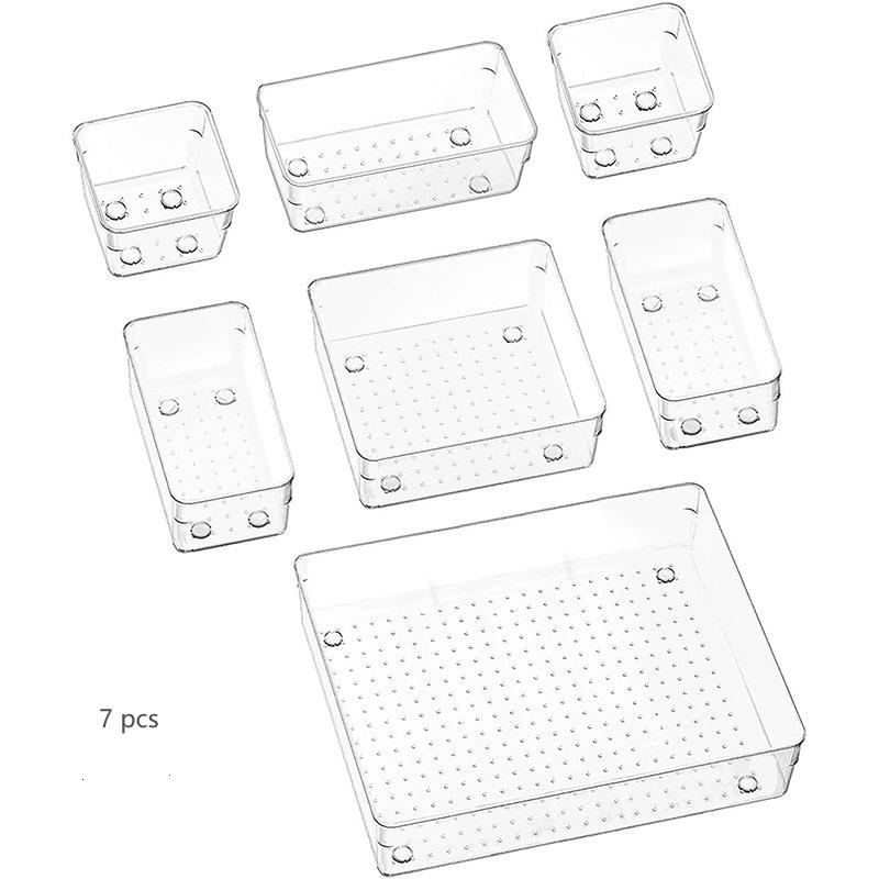 

Набір з 10 універсальних органайзерів для ящиків - Прозорі пластикові лотки та роздільники 4 розмірів для ідеального зберігання косметики та кухонного приладдя