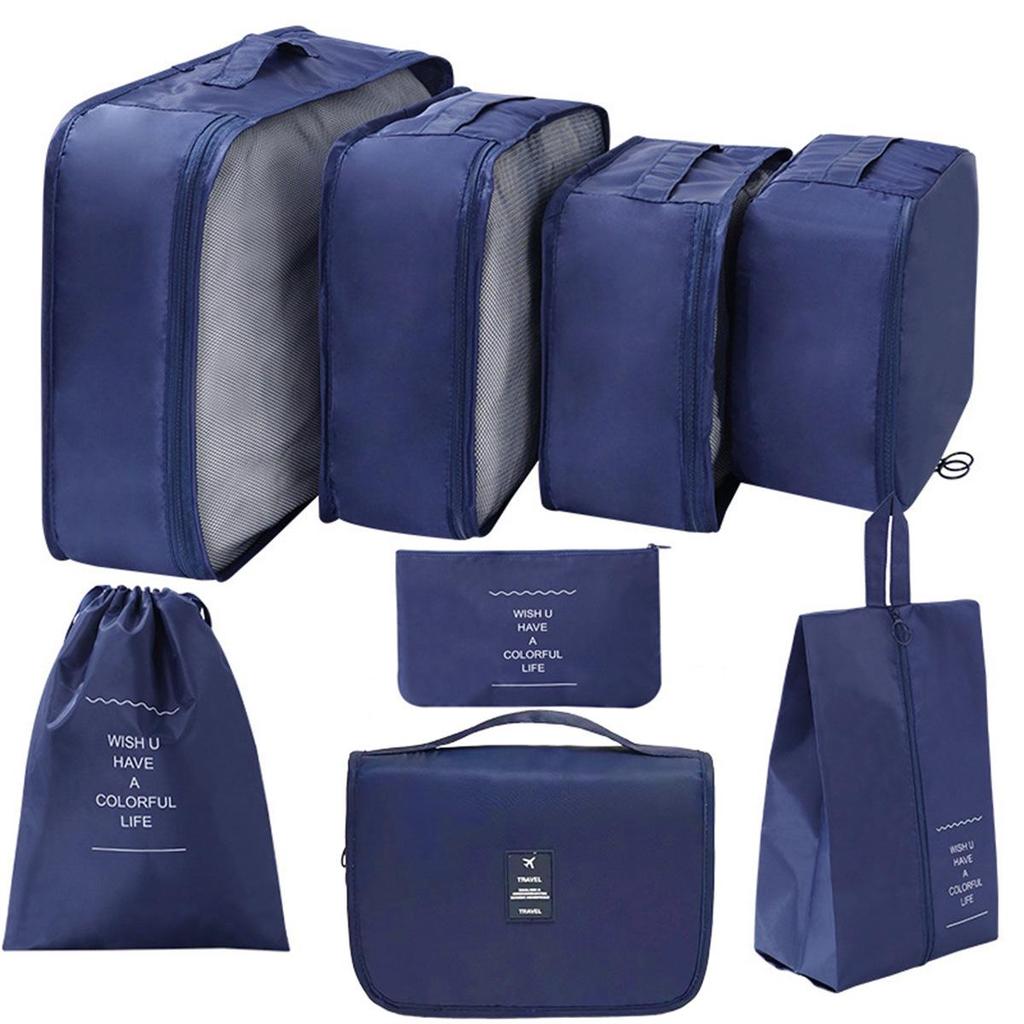 Twill 8-piece Multi-purpose Travel Storage Bag Set for Clothes & Toiletries